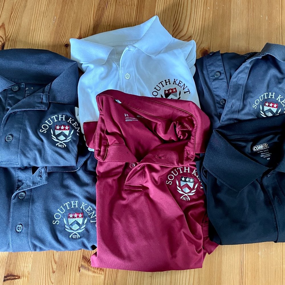 Six South Kent School polo's, mens size medium